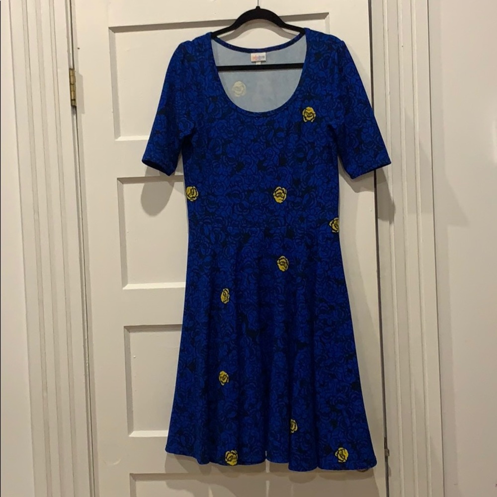 Lularoe Nicole Dress Floral Blue and Yellow